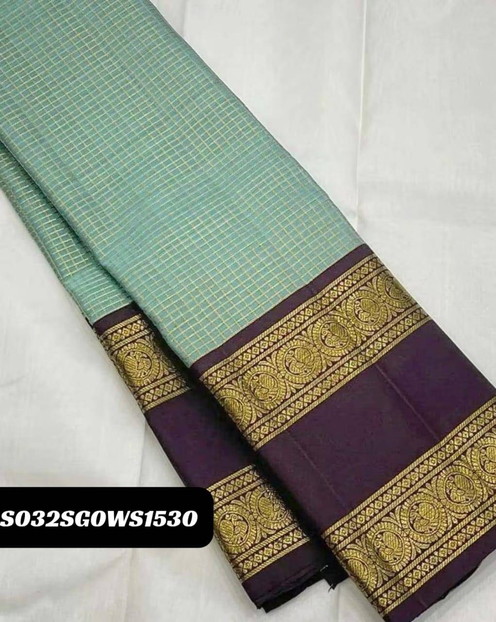 Pastel Green Elegant Banarasi Soft Silk Saree with Zari Motifs & Jacquard Border Blouse